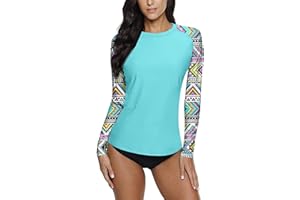 BesserBay Damen Surf Shirt Bademode Rash Guard UV Shirts Langarm Schwimmen Tankini UPF 50+ S-XXL