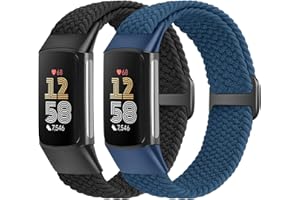 Yunshare Elastyczna, pleciona bransoletka kompatybilna tylko z Fitbit Charge 6/Fitbit Charge 5, regulowana, rozciągliwa tkanina nylonowa, bransoletka zastępcza do Fitbit Charge 6/Charge 5, dla kobiet