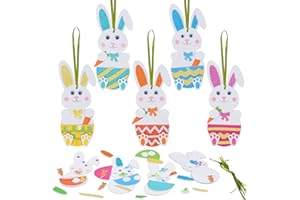 DKINY 12 Lapins de Pâques avec Autocollant pour Enfant Bricolage - Décoration Pâques à Suspendre en EVA - Loisir Créatif de Pâque pour Enfants Fête Party DIY Activité Jeux Paque