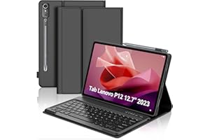 SENGBIRCH Funda con Teclado para Lenovo Tab P12 12.7", Lenovo Tab P12 Funda Teclado, Español Ñ Bluetooth Inalámbrico Desmontable para Lenovo P12 Tablet 2023 12.7 TB370FU, Negro