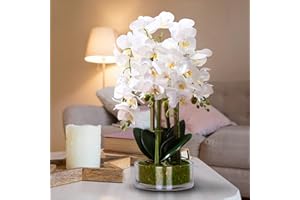 Qucover Fiori di Orchidea Artificiali Bianco con Vaso, Fiori di Phalaenopsis Finta, Fiori Artificiali per Centrotavola Decorazione Floreale del Bagno