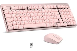LeadsaiL FA98 Low-Profile Wireless Mechanical Keyboard and Mouse Set, 2.4G Wireless and Comfort Semi-quiet Typing, 98-Key Compact Slim 96% Keyboard for Windows/MacOS PC Laptop -Pink