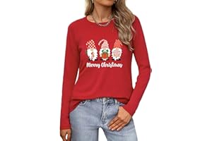 Wayleb Camiseta Navideñas Mujer Manga Larga Algodón Camisetas Cuello Redondo Elegante Fiesta Tops Invierno Ropa Navideña S-3XL