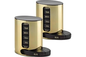 MEDCA Weekly Pill Organizer - 2Pack - 4 Times-A-Day, Daily Stackable Medication Reminder - Weekly AM/PM Pill Box with 7 Individual Stacking Cases, a Everyday Medicine Organizer for Vitamins, Black & Gold