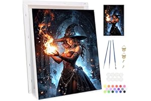 Bowetile Halloween Witch Framed Paint by Numbers for Adults, Pumpkin Painting by Numbers Kit for Adults Beginners Canvas Kit, DIY Color Oil Painting Acrylic Paints for Home Wall Decor 20x30cm