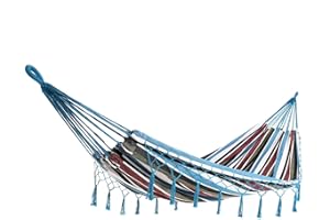 Detex Amaca da Giardino Portata 300kg 320x150cm Traspirante Frange Campeggio Giardino Interno Esterno Blu