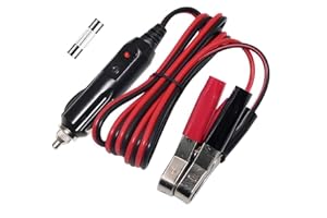 KUNCAN 12Volt 3FT Automotive Sturdy Alligator Clamp Booster Jumper Battery Charge Cable with Cigarette Lighter Male Plug, Electrical Clip-on 16 AWG Heavy Duty Extension Cord, Fuse 10A