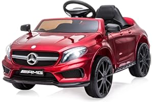 LIUFASHI Voiture électrique pour Enfants 12V Mercedes Benz AMG avec Télécommande 2,4G, Véhicules électriques 2 portes avec MP3,Klaxon,Feux LED et ceinture de sécurité pour Enfants à Partir de 3 ans,Rouge foncé