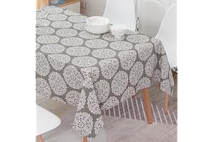 Novetec Tovaglia Rettangolare Effetto Lino Tovaglia con Modello Circolare Tovaglie Antimacchia Lavabili di Facile Manutenzione per Interni Esterni Giardino Sala da Pranzo Feste Celebrazioni 100x140cm