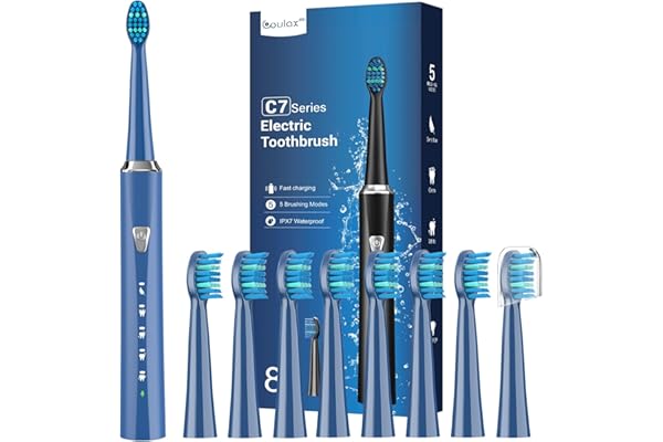 Brosses à Dents Électriques Soniques Adultes et Enfants - Brosse à Dents Dlectrique Sonique avec 8 Têtes, 5 Modes, Une Charge pour 120 Jours D'utilisation, Brosses à Dents, Bleu Minéral