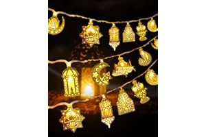 CHMMY Ramadán Decoraciones Ramadán Cadena de Luces, LED Ramadán Eid Decoraciones Funciona con Baterías Eid Mubarak Luna Eid Luces hadas Decoración Ramadán para el hogar al aire libre interior 2024