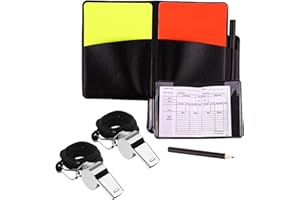 EUZUXU Ensemble de Cartes d'Arbitre de Football, 2 Métal Sifflet Arbitre, Cartons Jaune et Rouge Carton Arbitre Set avec Carte d‘Arbitrage Crayon, pour Sport, Football, Basket-Ball, Arbitre