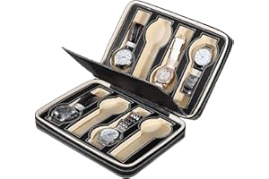 Guolich Caja de Almacenamiento de Reloj 8 Ranuras Caja de Soporte de Exhibición de Reloj Cuero de PU Fibra de Carbono Joyería Pulsera Colección Organizador con Cremallera (Negro-1 8 Nanuras)