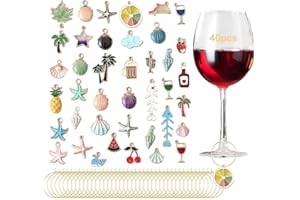 APKOL 40 piezas Marcadores de Copas, Tema oceánico metálico Marcadores de Bebidas para Copas de Cóctel, Champán, Marcadores Reutilizables para Vasos de vino, Etiquetas Decorativas para Fiestas