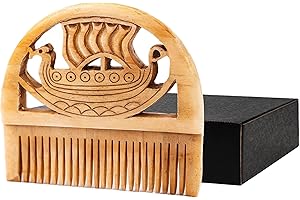 Norse Tradesman Authentic Viking Bone Beard Comb - Pocket Sized (8 cm), Exquisite Hand-Carved Viking Longship Design - Men's Grooming Gift