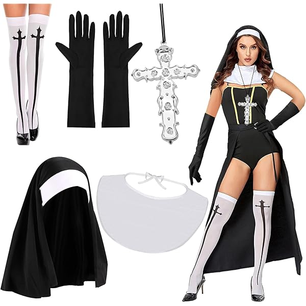 IEEILULU Costume Da Suora Di Halloween, Vestito Da Donna Con - Foto 8