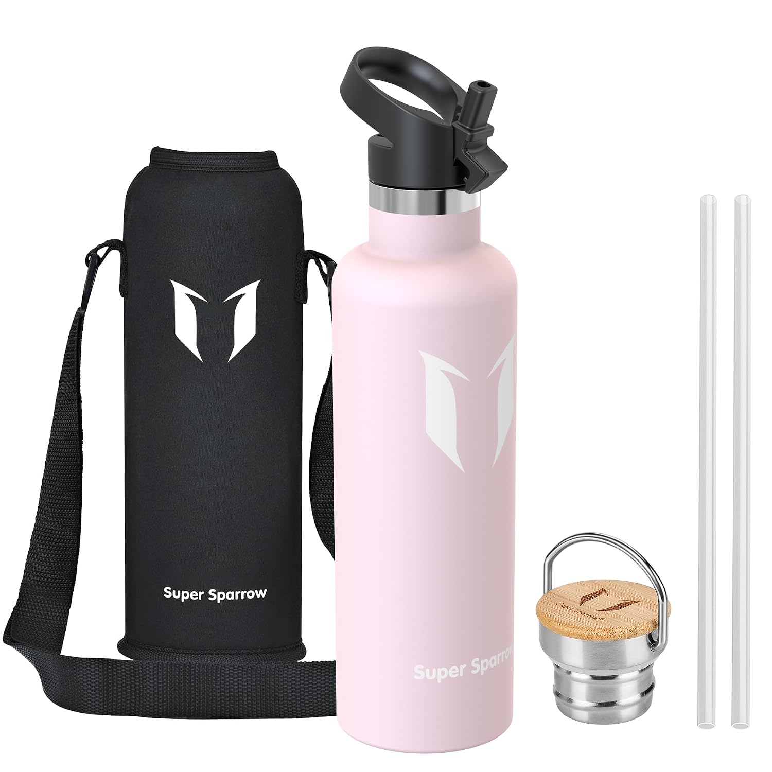 Super Sparrow Borraccia Termica 1L - Bottiglia Termica Senza Perdite - Senza BPA Borracce Bambini - Per Scuola, Sport, Campeggio, Palestra, Ciclismo - Con 2 Tappi