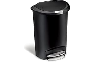 simplehuman CW1355 50L Semi-Round Kitchen Pedal Bin with Lid Lock, Silent Soft Close Lid, Strong Steel Pedal, Stay-Open Lid, Large Capacity, Black Plastic