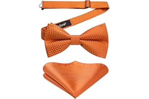 Enlision Noeud Papillon Homme et Mouchoir avec Crochet Déjà Lié Réglable Pré-noué Couleur Unie Smoking Noeuds Papillons à Carreaux Pochette pour Fete Mariage