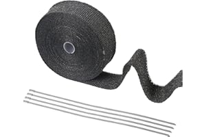 Benda Termica Moto KOSHIFU Benda Termica per Scarico Moto 15m x 5cm Nastro Termico Isolante per Marmitte in Fibra di Vetro con 4 Fascette Acciaio Inox per Tubi di Scarico per Auto e Moto