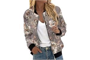 TRIGLICOLEUM Chaqueta bomber para mujer, chaqueta de primavera con estampado floral, chaqueta ligera de verano, cremallera corta, chaqueta de piloto, chaqueta fina de manga larga, chaqueta de entretiempo, chaqueta