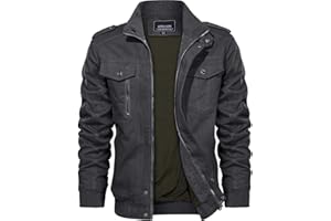 KEFITEVD Automne Hiver Cargo Vestes pour Homme Coupe-vent Coton Vestes avec Plusieurs Poches col Montant Pleine Fermeture éclair Coupe-vent