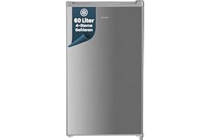 homeX Gefrierschrank, Tiefkühlschrank klein - 60L Nutzinhalt, 4-Sterne Gefrieren, Freezer kompakt, Gefrierschränke freistehend, Temperaturregelung, wechselbarer Türanschlag, leise 40 dB, silber