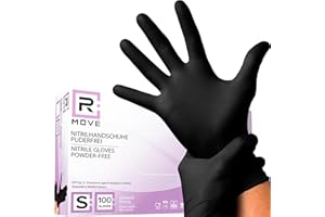 R MOVE 100 Disposable Nitrile Gloves, Powder-Free, Latex-Free, Disposable Gloves, Nitrile Cooking Gloves, Medical Examination Gloves (Black, S)