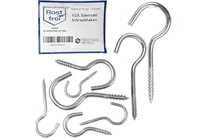 NietFullThings Haczyki śrubowe ze stali nierdzewnej, haki sufitowe ze śrubą V2A, śruby hakowe, drewniane haki ścienne A2, półotwarte, nierdzewne 5,8 mm, grubość 100 mm, długość 2 sztuki