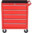 DURHAND Professional 5 Drawer Roller Tool Cabinet Storage Box Workshop Chest Garage 4 Smooth Wheels Wheeling Trolley w/Handle - Red