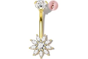 OUFER Fleur Piercing Nombril 14G Or Percing au Nombril 316L Acier Chirurgical Belly Bar 10mm Pendant Piercing de Ventre Bijou de Corporel pour Femmes