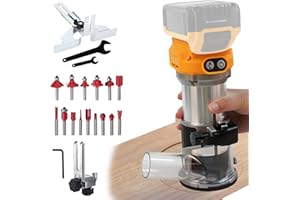 LUOLETY Bezprzewodowy kompaktowy router do baterii Dewalt 18-21 V, 800 W, 30000 obr./min, bezszczotkowy, ręczny router, z 6 prędkościami, do obróbki drewna, z 15 frezami z chwytem 1/10.2 cm