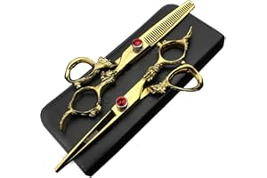 SHARONDS (Cuatro opciones de color) Tijeras de peluquero profesional 6 pulgadas 440c salón de alta dureza salón de belleza corte y peinado delgadas peluquería dedicada (Oro scissors set)