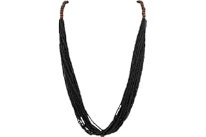 Bocar Long Multi-Row Handmade Pearl Statement Necklace with Gift Box (NK-10407=Black)