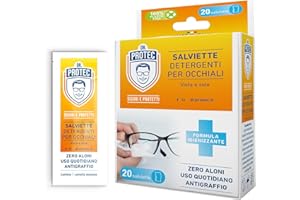 BERICAH Dr Protec, Salviette Detergenti per Occhiali, Smartphone, Tablet, Pc, Fotocamera, Monouso, 20 pezzi