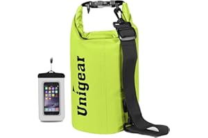 Unigear Sac étanche 2 L/5 L/10 L/20 L/30 L/40 L avec étui pour téléphone et Longue bandoulière réglable pour Bateau/Kayak/pêche/Rafting/Natation/Camping/Snowboard