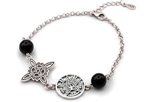 NUDO DE BRUJA Y TETRAGRÁMATON Trippel armband 925 sterling silver rodiumpläterad Saint Benite-medalj, amulett, 18 cm justerba