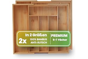 ZEN HOME - SMART LIVING - ZEN Home - Set di 2 portaposate per cassetti, con 5-7 scomparti, regolabile, in 100% bambù, con gommini antiscivolo