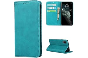 Copmob Schutzhülle für iPhone X/XS, Flip Wallet Case aus Leder, [3 Schlitze] [Standfunktion] [Magnetverschluss], Klappschutzhülle für iPhone X/XS – Himmelblau