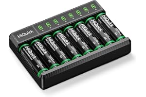 HiQuick 8 x AA Rechargeable Batteries with Battery Charger, Type-C Input 8 Slots LED AA AAA Battery Charger with 8 2800mAh Rechargeable Batteries