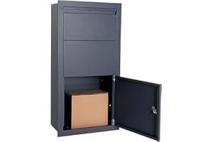 XPOTOOL Paketbox für Wandmontage Anthrazit Briefkasten mit Paketfach abschließbarer Paketkasten aus Stahl
