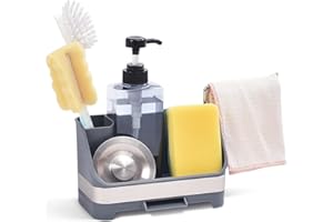 ‎APEXCHASER APEXCHASER Spülorganizer, Seifenspender mit Schwammhalter, Spülbecken Organizer aus Edelstahl, rostfrei Spülbecken Caddy, Küchenorganizer mit Seifenspender, Abtropfschale für Küche