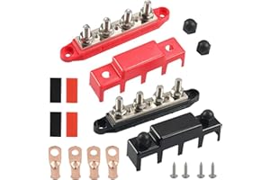 WONUANTE 2 Pezzi Busbar Distribution Block, Blocco di Distribuzione Dell'alimentazione 12V-48V, Morsettiera di Distribuzione con 4 Viti m8, per Camper, Navi, Auto, Camper, Camion (Rosso, Nero)