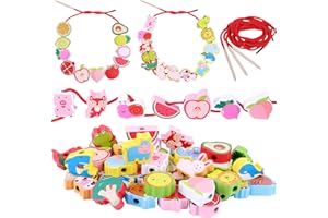 Japace Montessori zabawka do nawlekania od 2, 3, 4 lata, 44 sztuki, drewniane zabawki motoryczne, zwierzęta, warzywa, owoce, drewniane koraliki, nawlekanie, edukacyjna zabawka edukacyjna, prezent dla