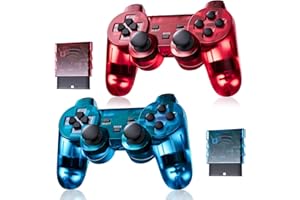 AUFGLO Classic Drahtlos Controller für Ps2/Dual Shock 2/PC (Rot+Blau)
