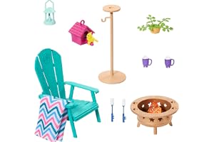 Barbie Möbel- och tillbehörspaket, mu ecas Barbie husdekoration, bakgård, eldstad, matare för koppar och fågelholk, leksaker