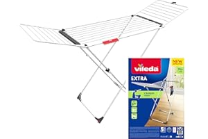Vileda Tendedero Extra con Patas en X | Tubos 5 Veces Más Resistentes | Líneas XL para Menos Marcas en Ropa | 20M de Espacio de Secado | Soporte para Calcetines | Fácil Transporte Gracias a las Ruedas