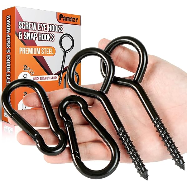DODHEG 6 Pack Black 4 Inch Eye Hooks With 2.75 Inch Snap Spring Hooks - Heavy Duty Metal For Indoor/Outdoor Use