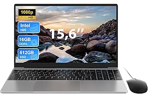MAXLEGEN Ordenador Portatil 15,6 Pulgadas, 16GB DDR4 512GB SSD TF Expansión Laptop, Portátil In Tel N95 (hasta 3,4 GHz), PC Portatil con 2.4G/5GHz WiFi, Tipo-C, USB 3.0, Bluetooth 5,0 Notebook, Ratón Incluido