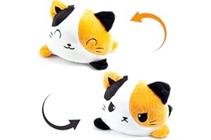 EMBRAGUE Cute Reversible Plush Cat Cuddly Toy - Like The Famous Reversible Octopus Turtle Plushie - Cute Plushies Happy Sad Grumpy Mood Gifts
